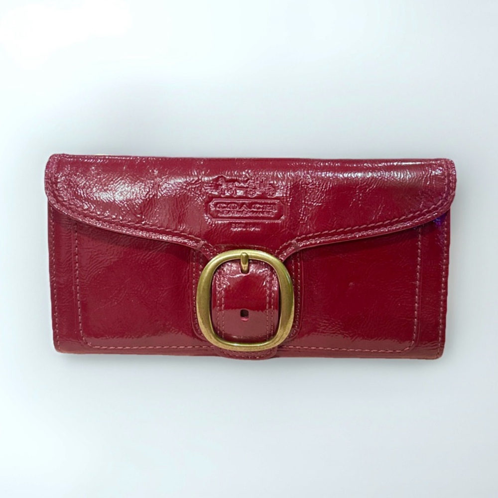 Coach Ruby Mulberry Patent Leather Bleeker Trifold Long Wallet EUVC